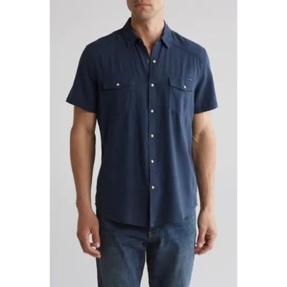 Lucky Brand Navy Short Sleeve Button-Down Shirt